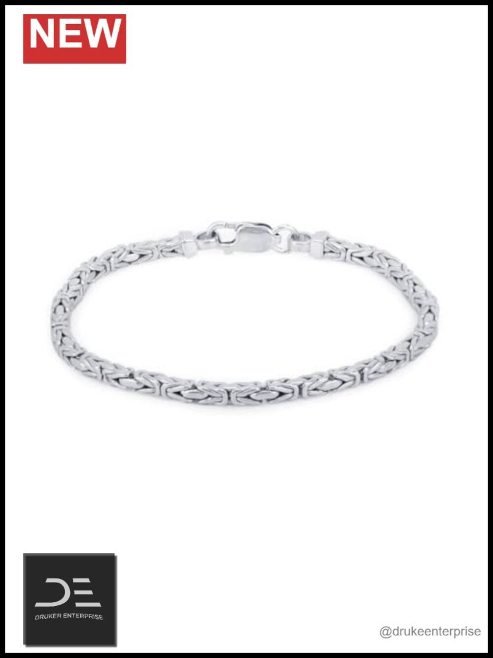 Sterling Silver 925 Byzantine Chain Bracelet Rhodium Plated Unisex Handmade 7.5"
